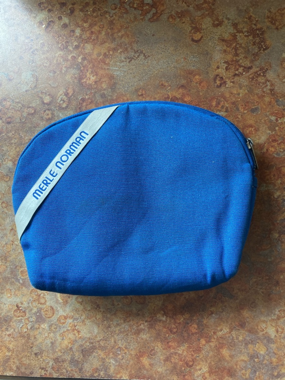 Merle Norman Royal Blue vintage Travel Toiletry Pouch with Ivory Accent